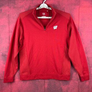 MEN'S CUTTER & BUCK RED WISCONSIN BADGER QUARTER ZIP PULLOVER SWEATSHIRT SIZE XL